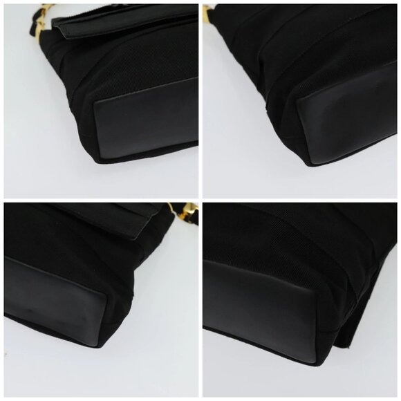 Salvatore Ferragamo Chain Vala Shoulder Bag Canvas Black Gold Auth - Picture 16 of 16